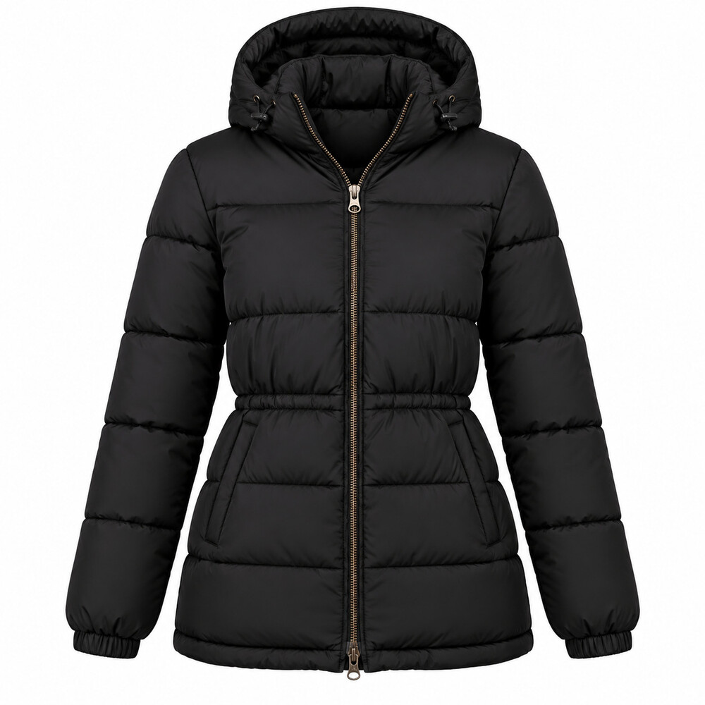 NWT Amazon Essentials Women's Heavyweight Quilted Hooded Puffer Jacket, Black, S
